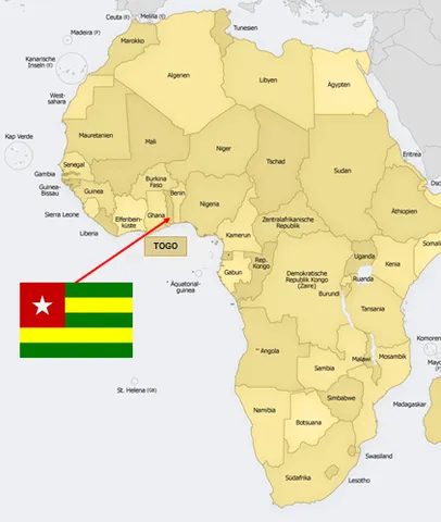 Map of Africa showing the location of Togo and its flag