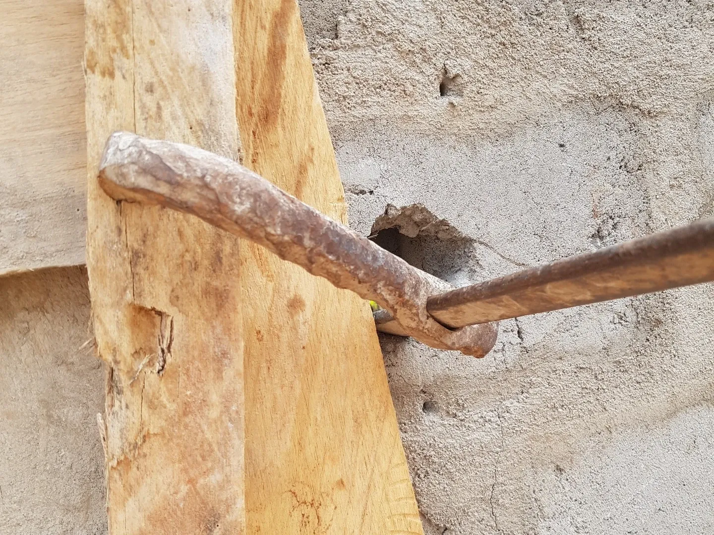 A detail of the formwork for the concrete posts
